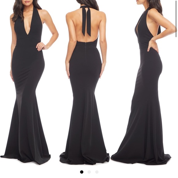 Floor Length Black Halter Formal Dress by Dress the Population: Med. Worn once - Picture 5 of 5